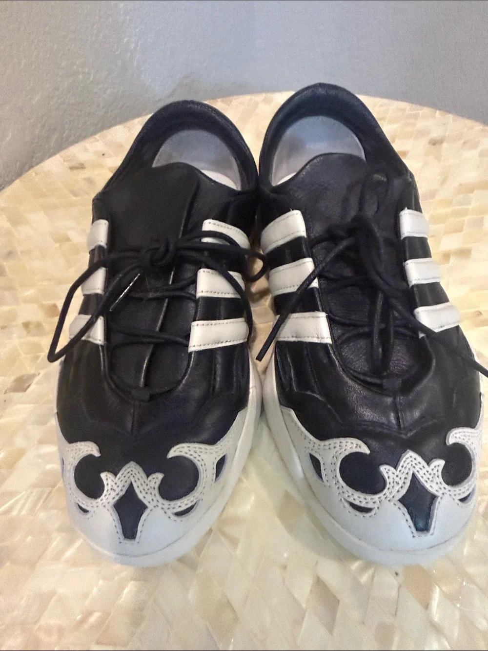 Yohji Yamamoto Black and White Striped Leather Sneakers size 5